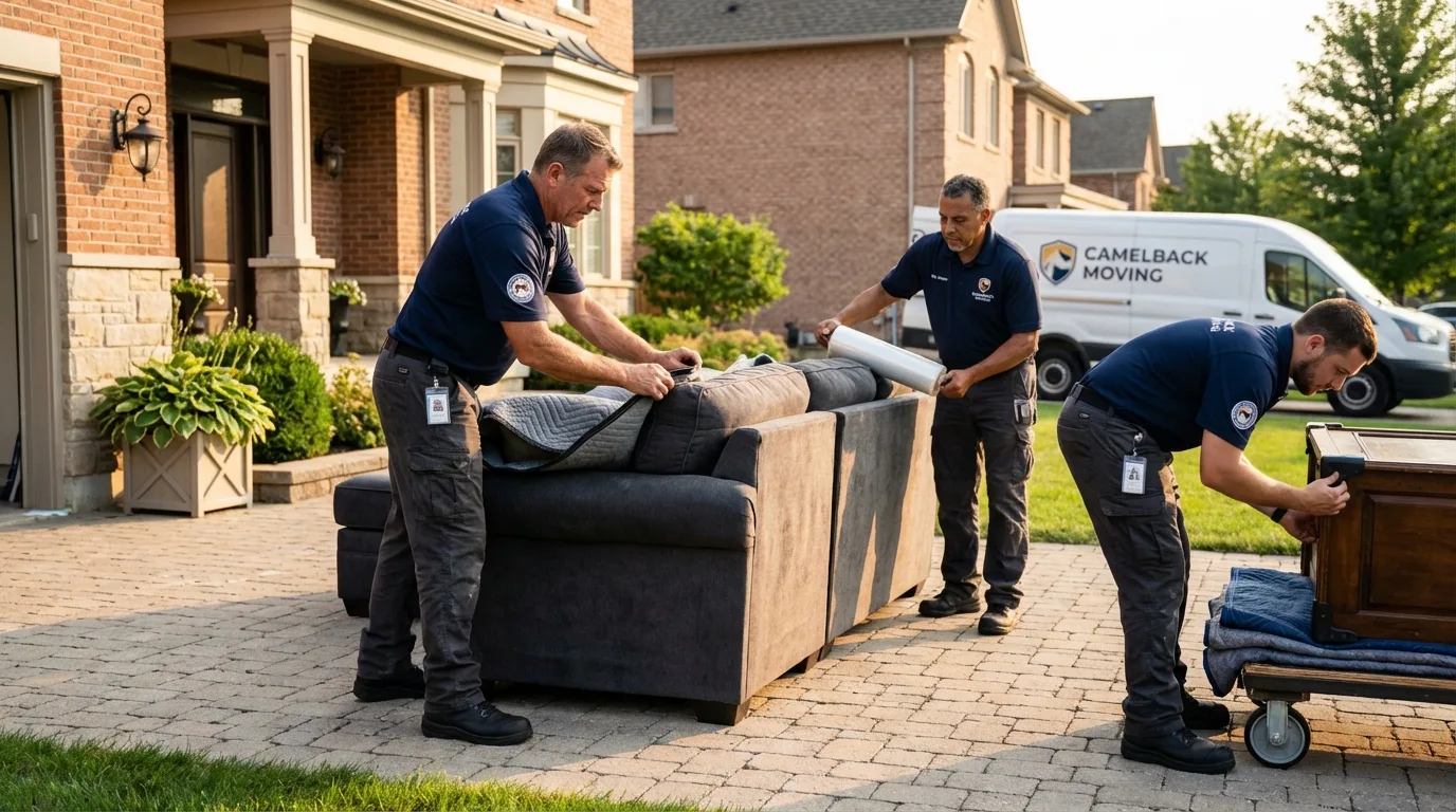 Large estate moving crew wrapping furniture in Middleport, NY